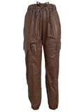 Waist-Cinching Street Drawstring Leather Pants
