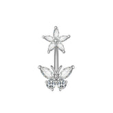 FLOWER BUTTERFLY ZIRCON STAINLESS STEEL BELLY RING_CWMM9471