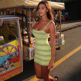 Striped Low-Cut Halter Dress That Covers Buttocks