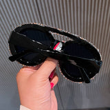 LARGE FRAME DOUBLE BEAM DIAMOND STUDDED SUNGLASSES_CWASG0833