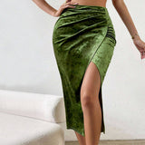 Velvet Split Hip Wrap Skirt