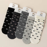 Versatile Wood Ear Lace Bowknot Mid-Calf Socks_Cwms1363