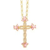 COLORED ZIRCON CROSS PENDANT NECKLACE_CWAJE0910