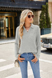 Solid Color Lapel Pocket Long Sleeve Loose T-Shirt