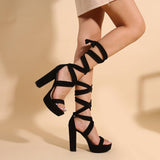 SOLID COLOR NEW SUEDE STRAPPY HIGH HEELS_CWSHS0644