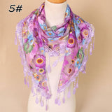 COLORFUL HOLLOW TASSEL LACE TRIANGLE SCARF VEIL_CWMM1989