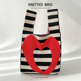 STRIPED LOVE KNITTED SHOULDER TOTE BAG_CWAB1514