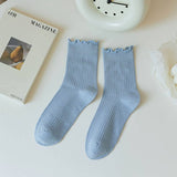 SOLID COLOR RUFFLED ALL MATCH SOCKS_CWMS0901