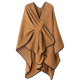 BUCKLE LEATHER SOLID CAMEL COLOR SPLIT SHAWL_CWASC1210