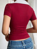 Y2K Slim-Fit Polo Collar Short-Sleeved T-Shirt