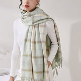 PLAID FAUX CASHMERE SCARF TASSEL WINTER SHAWL_CWASC0218