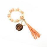 LEOPARD WOOD BEAD BRACELET WITH TASSEL KEYCHAIN_CWAB5013
