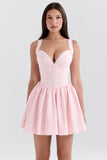 V-Neck Sexy Plaid Waist-Cinching Slim Sweet Dress