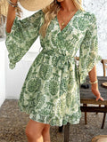 Vacation Floral Tie Waist Chiffon Short Dress