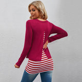 Two Fake Crew-Neck Stretch Striped T-Shirt