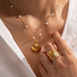 GOLD PLATED STAINLESS STEEL SHELL RINGS_CWAJE1243