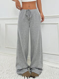 Striped Rubber String Cotton Straight Leg Pants