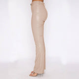 Solid Color Pu Leather Slim Micro-Cropped Pant