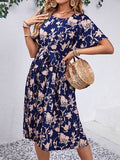 Summer Crew-Neck Short-Sleeved Printed Dress