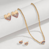 FASHION HEART COLOR DIAMOND NECKLACE EARRING SET_CWAJE2848