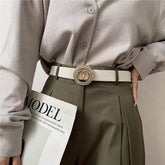 FASHION DOUBLE ROUND SMOOTH BUCKLE BELT_CWABE0128