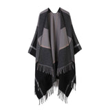 FRINGED SHAWL PLAID SCARF FAUX CASHMERE SLIT CAPE_CWASC2258