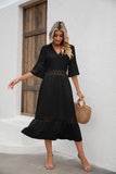 V-Neck Cutout Lace Patchwork Mid-Waist Dress