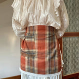 PLAID HALF LENGTH COTTON LACE APRON_CWMM5837