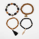 LEAF ELEPHANT TASSEL PENDANT WOODEN BEAD BRACELET_CWAJE2221