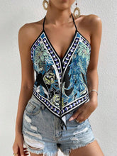 Vacation-Style Printed Knotted Halter Top