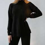 Turtleneck Wide-Leg Pants Solid Color Suit