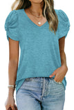 Solid Color Knotted V-Neck Short-Sleeved Blouse