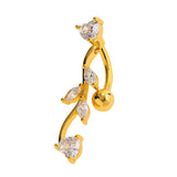 LEAF HEART TASSEL NAVEL RING STAINLESS STEEL BAR_CWMM9385