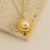 18K GOLD PLATED SUNFLOWER PEARL NECKLACE_CWAJE0694
