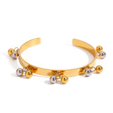 18K GOLD SILVER BEAD OPEN BANGLE TRENDY STYLE_CWAJE4670