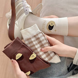 Women Brown Casual Plaid Socks_Cwms0958