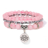 Cwaje4221_Natural Stone Beaded Bracelet with Lotus Charm