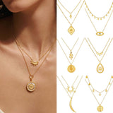 SUN AND MOON DOUBLE LAYERED EVIL EYE NECKLACE_CWMM5694