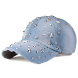 STARRY RHINESTONE DENIM BASEBALL CAP SUN HAT_CWAH0999