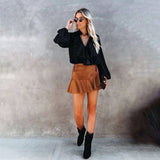 HIGH WAIST RUFFLED IRREGULAR LEATHER SKIRT_CWBSS0394