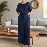 Two-Piece Loose Top Drawstring Wide-Leg Pants