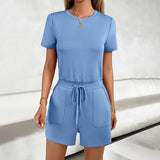 Temperament Casual Solid Color Short Jumpsuit