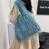 Winter Large Capacity Tassel Plush Shoulder Bag_Cwab3980