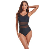 Womens Mesh Splicing One-Piece Swimsuit