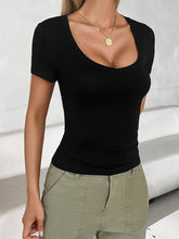 U-Neck Slim Solid Color Long Sleeve T-Shirt