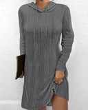 Solid Color Long-Sleeved Hooded Jumper Knit Dress