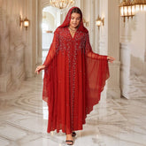 AFRICAN BEADED LONG ROBE MUSLIM CAPE HOODED DRESS_CWMM6138