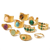 GOLD STAINLESS STEEL INLAID NATURAL STONE RINGS_CWAJE0611