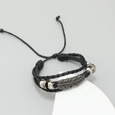 SIMPLE ALLOY FEATHER BEADED LEATHER BRACELET_CWMM4520