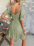 Vacation-Style Ruffle Sleeve Solid Color Dress